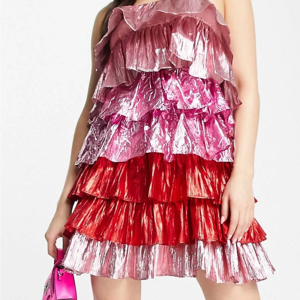 Asos Metallic Ruffle Party Dress - Picture 2 of 4